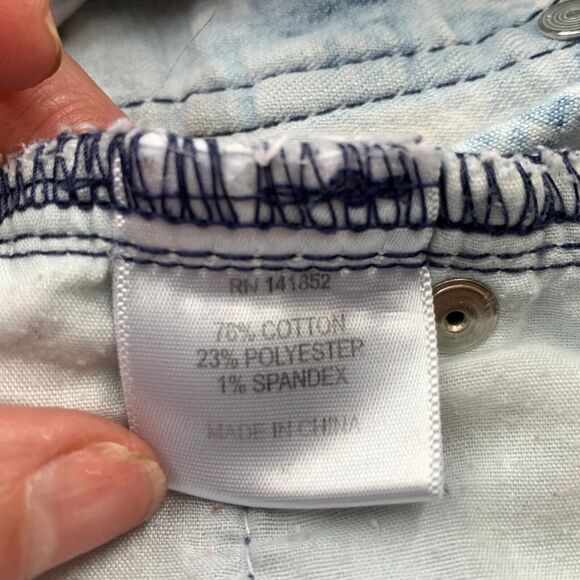 Denim Society 5 Tie Dye Jean Shorts Blue Cutoff Frayed Studded Bleached Mid Rise - Picture 4 of 6